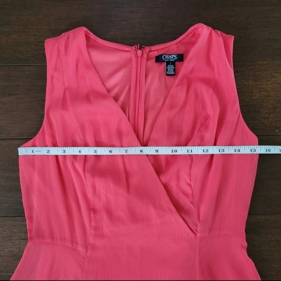 Chaps Women's Sleeveless Chiffon Sharkbite Hem Surplice Dress Size 4 Watermelon - Picture 7 of 9
